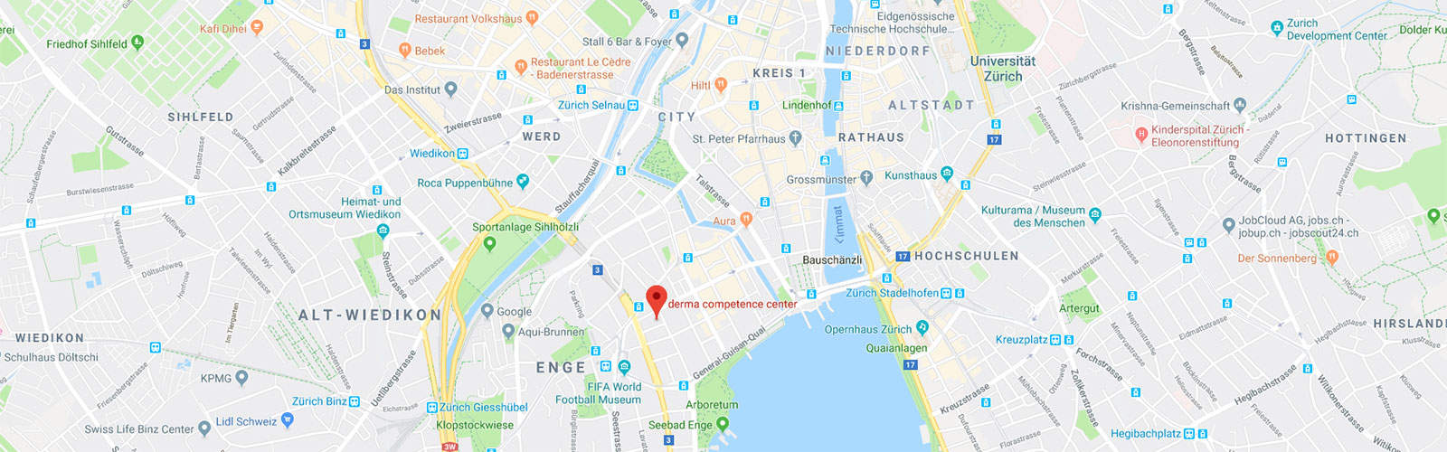 Praxis Lage Bahnhof Enge Parkmöglichkeiten Hautarzt Dermatologe Laserarzt Schönheit Kosmetik Institut Zürich Enge Kreis 2
